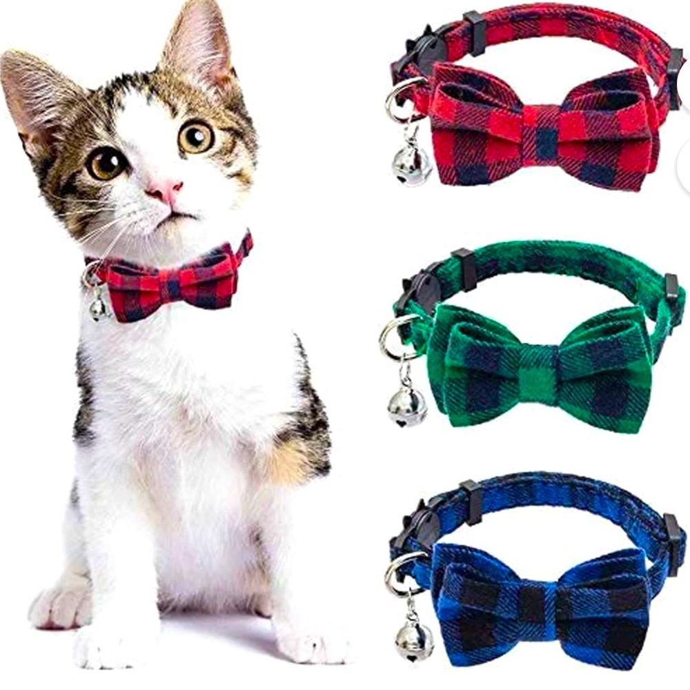 Cat & Dog - 3Collar Bow Ties /And Safety Buckle /Plaid, Necklace Collar
